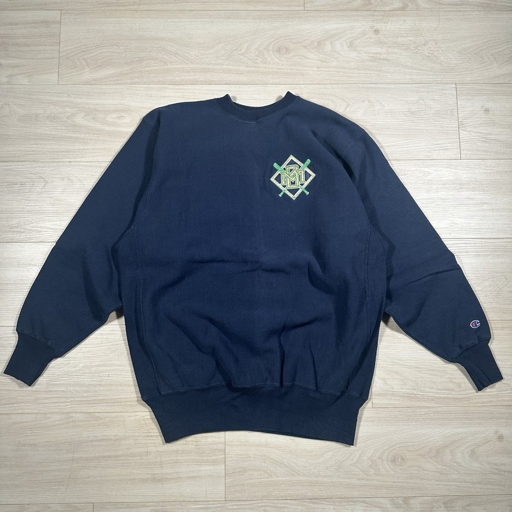 Vintaga Champion Reverse Weave Sweatshirt Milwaukee Brewers Men XXL Navy 90s USA